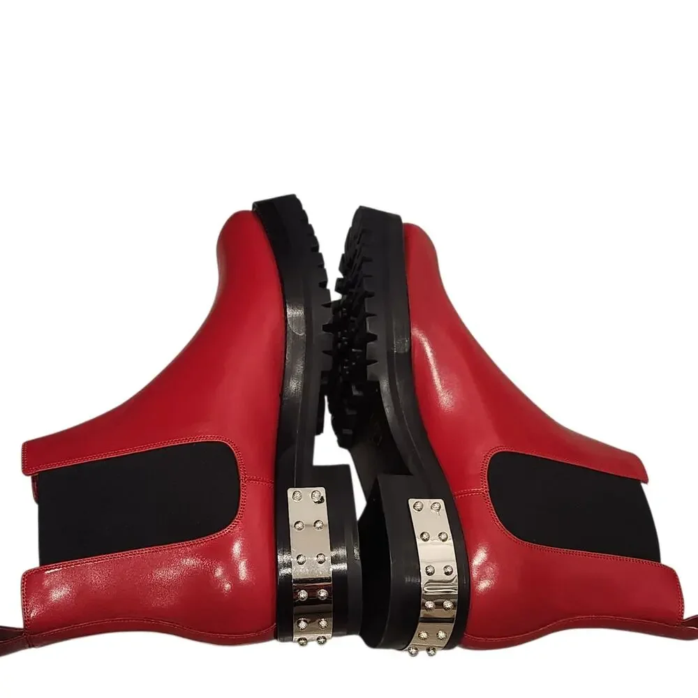 Alexander McQueen studded logo plaque red Chelsea boots size 39 - Picture 3 of 6